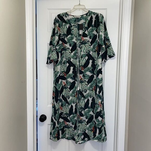Rachel Zoe Palm Print Duster Swim Coverup, NWT - Picture 3 of 7